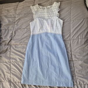 EUC Lilly Pulitzer Maya Shift Dress, White & Coastal Blue, Size 4